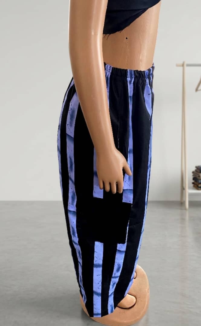 Adire-inspired striped cargo pants