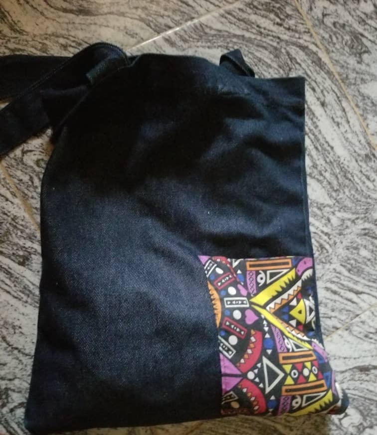 Denim and Ankara Tote Bag