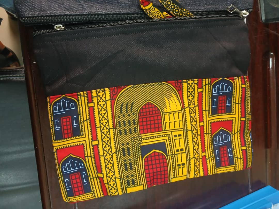 Handcrafted Denim & African Wax Print Document Clutch | Dual Zipper Organiser Pouch | Ankara Travel Bag